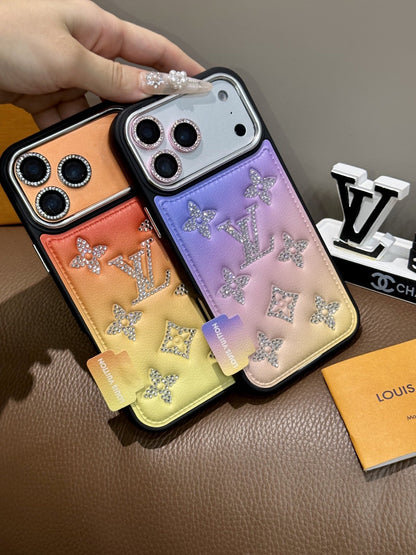 Summer sunset aesthetic iPhone case with sparkling rhinestones