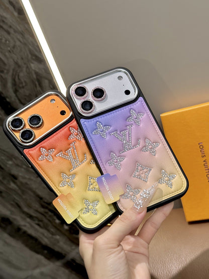 Luxury orange designer inspired phone case with crystal monogram artwork