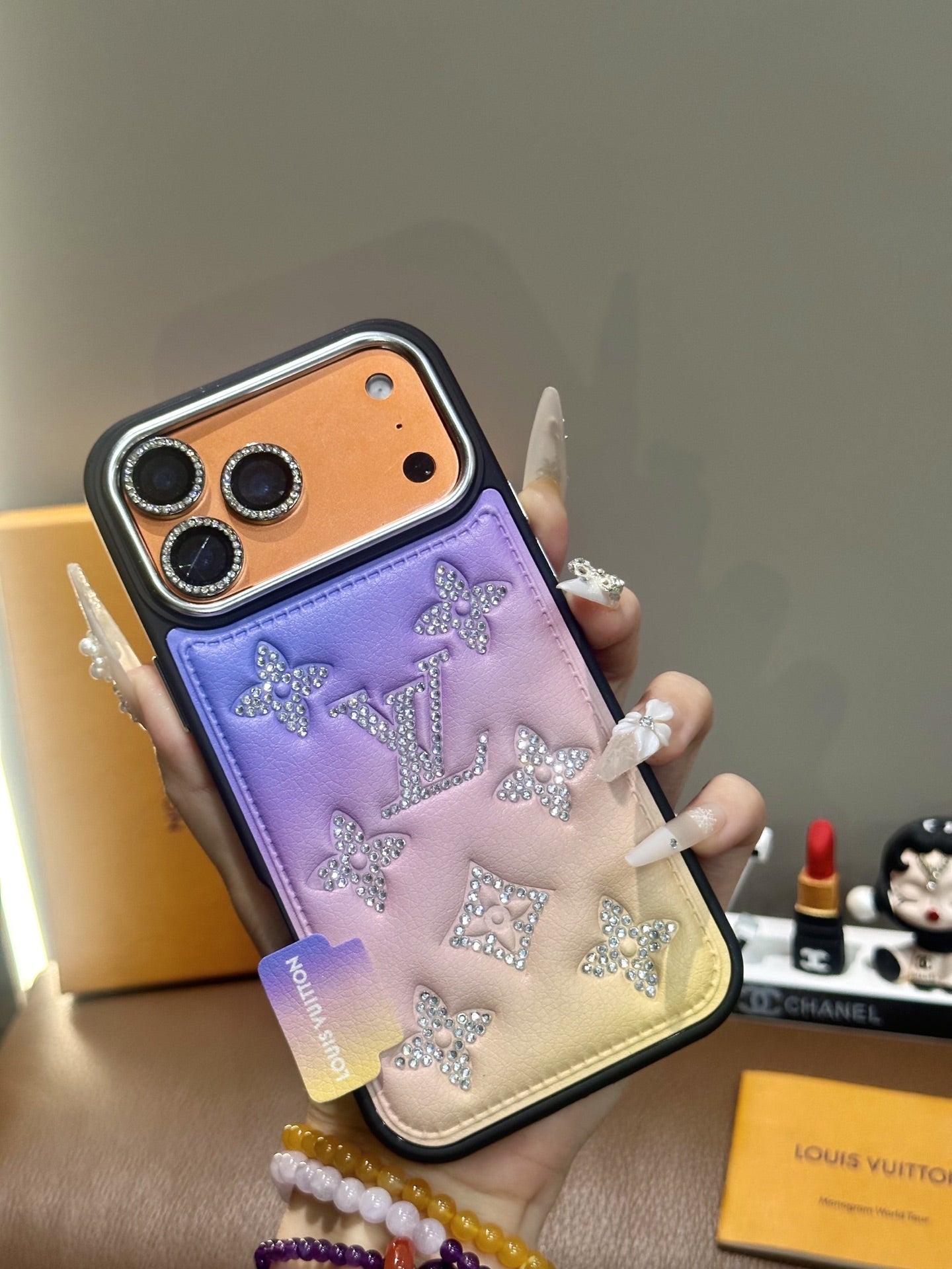 Premium Louis Vuitton style orange phone cover
