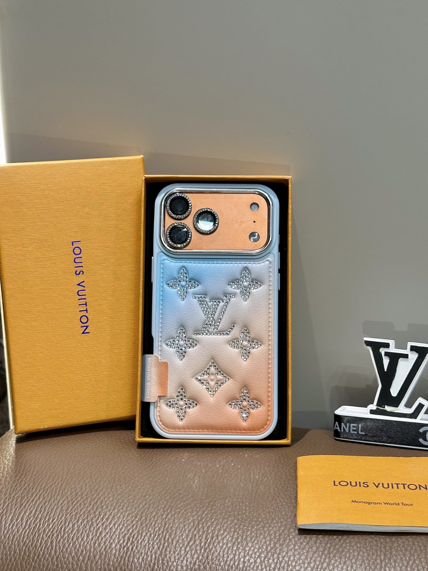 Crystal Summer Louis Vuitton iPhone 17 Pro Max Case – Sunset Orange Luxury Edition