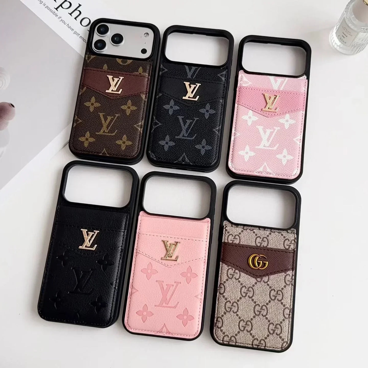 Louis Vuitton iPhone 18 Pro Max Case with Card Holder – Dark gray Classic Monogram Leather