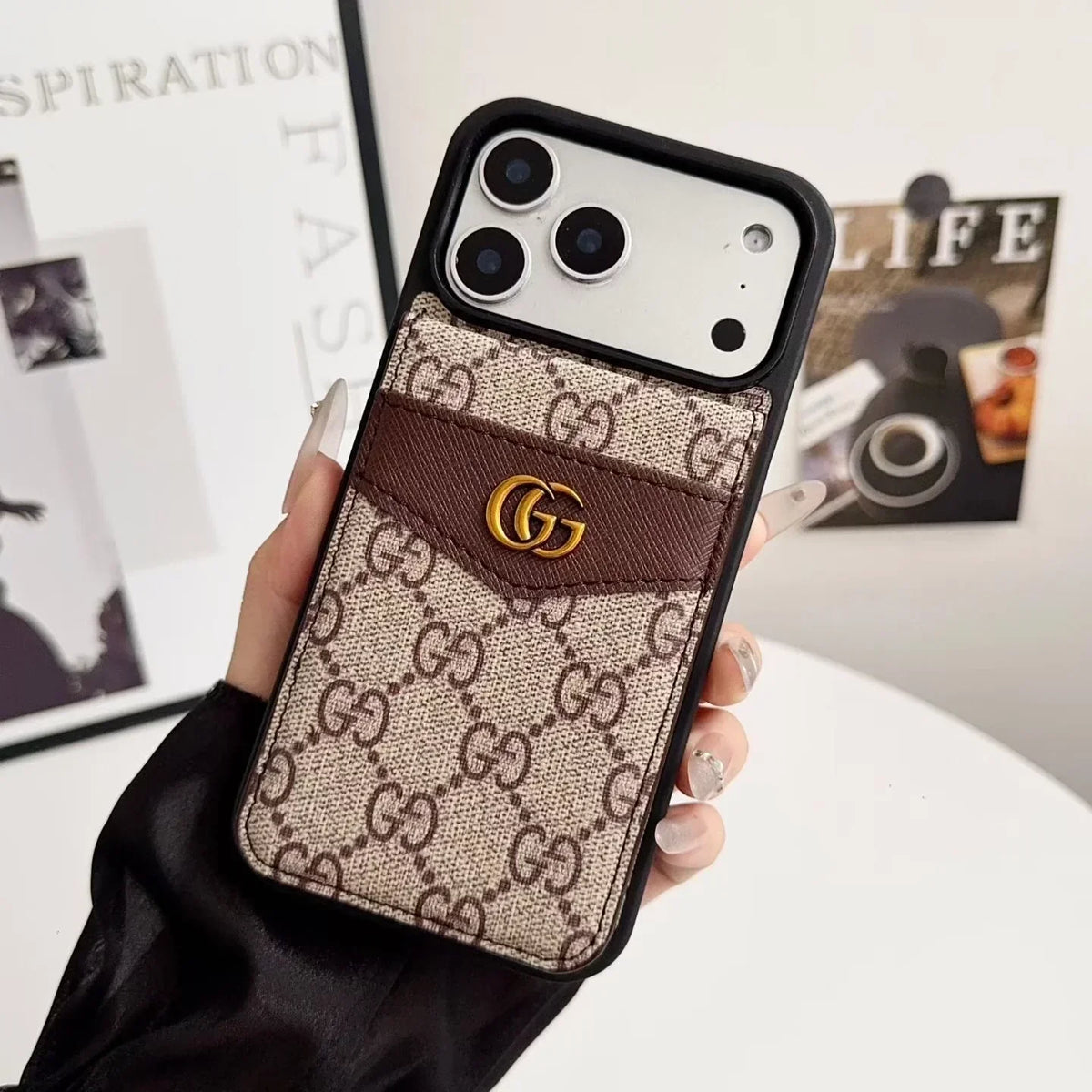 Louis Vuitton iPhone 18 Pro Max Case with Card Holder – Pink Classic Monogram Leather