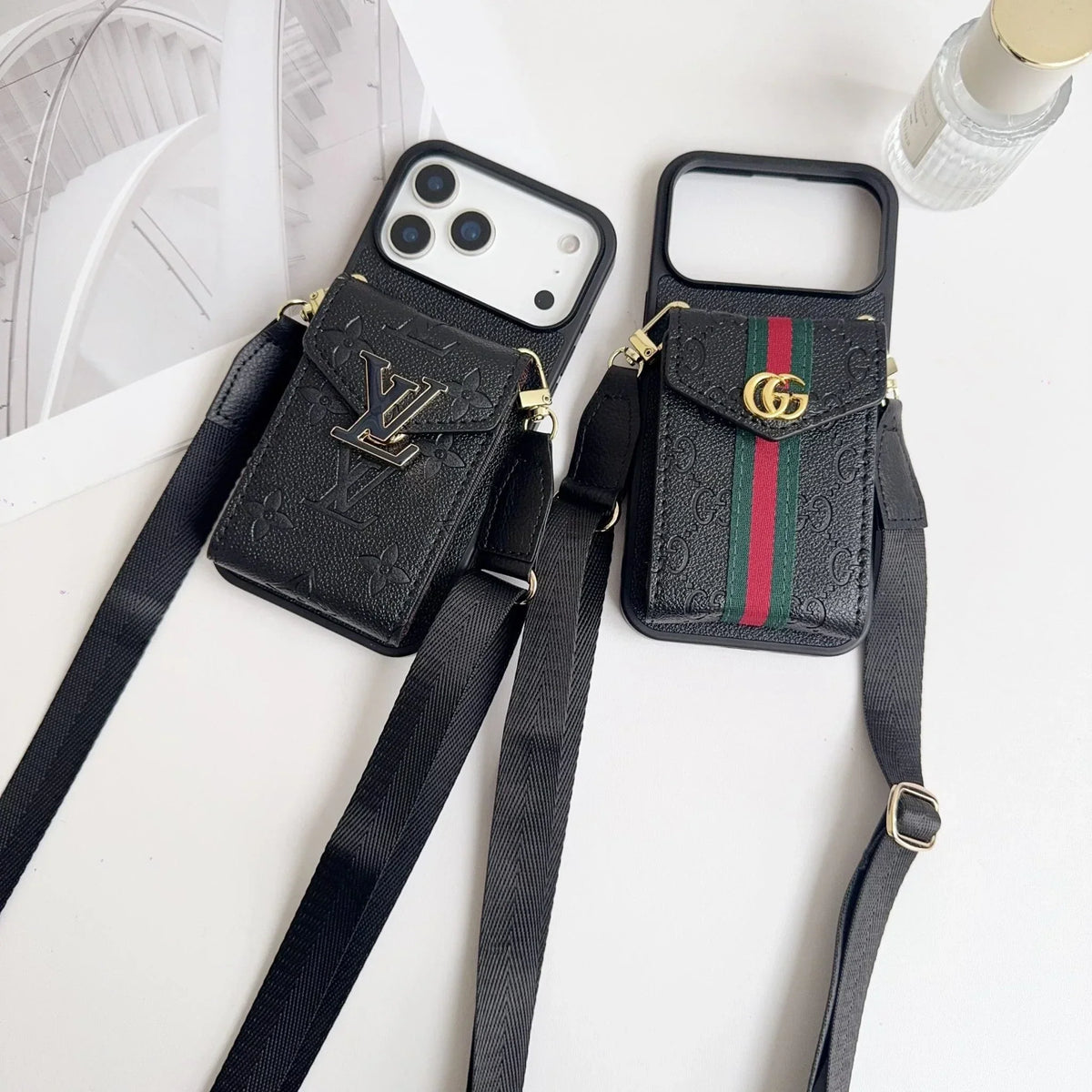 Gucci iPhone 18 Pro Case with Card Holder & Strap – GG Leather Wallet