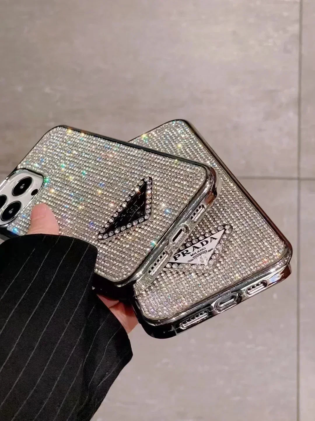 Crystal Prada iPhone 18 Pro Max Case – Luxury Rhinestone Prada Phone Case Pink