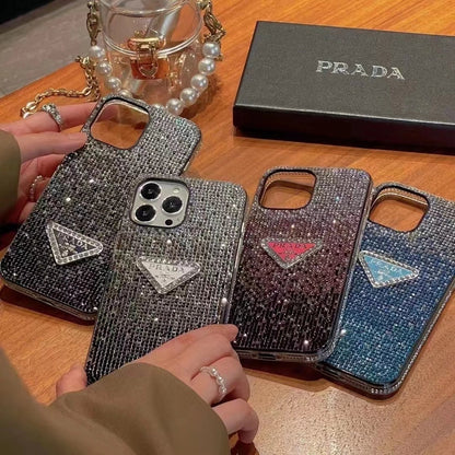 Crystal Prada iPhone 18 Pro Case – Luxury Rhinestone Prada Phone Case Pink