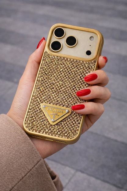Crystal Gold iPhone 18 Pro Max Case – Quilted Luxury Rhinestone Designer-Style Cover