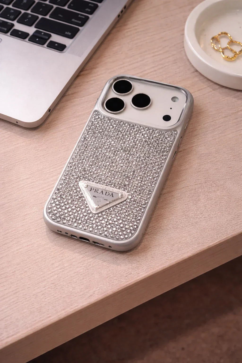 Crystal Gold iPhone 18 Pro Max Case – Quilted Luxury Rhinestone Designer-Style Cover