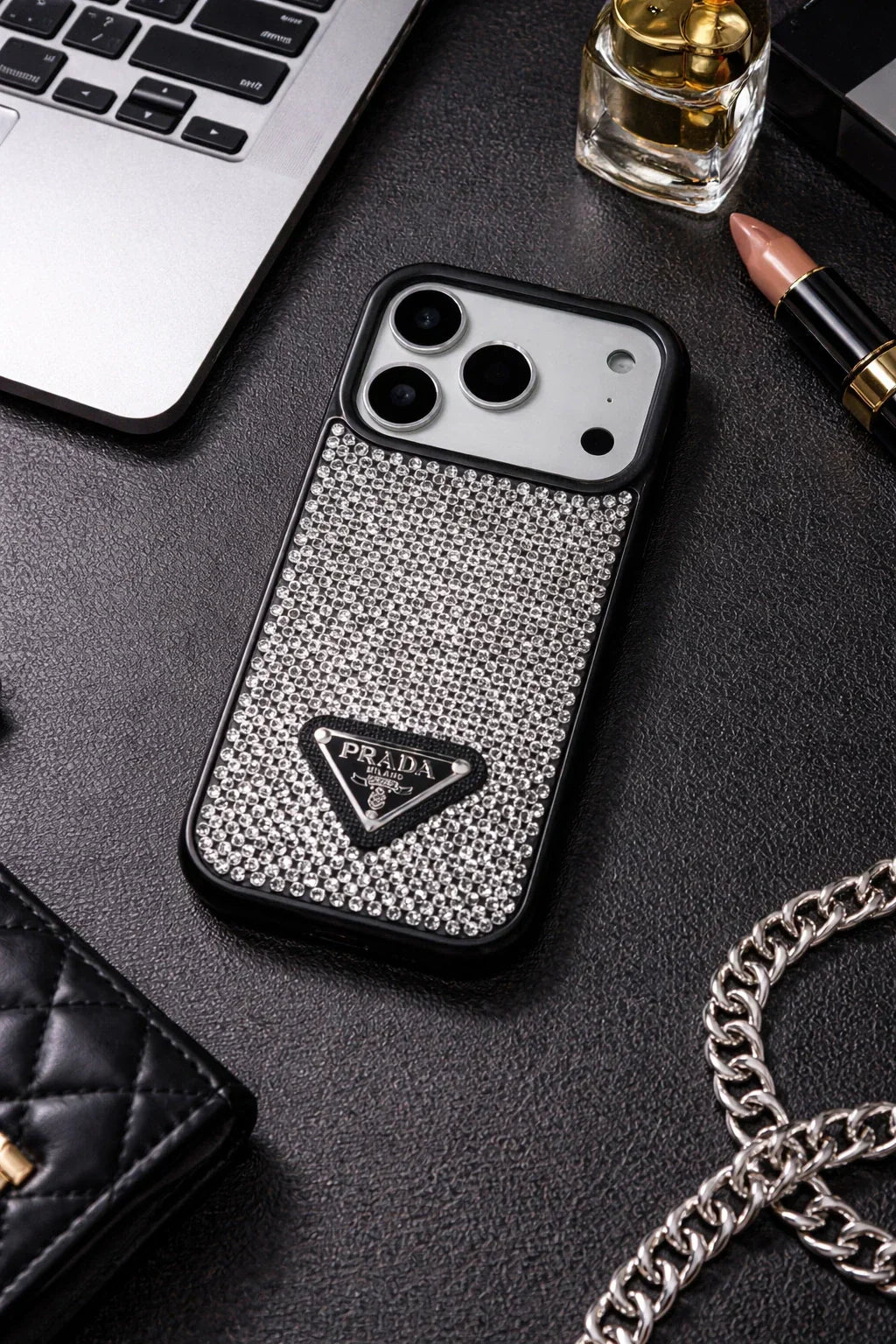 Crystal Gold iPhone 18 Pro Max Case – Quilted Luxury Rhinestone Designer-Style Cover