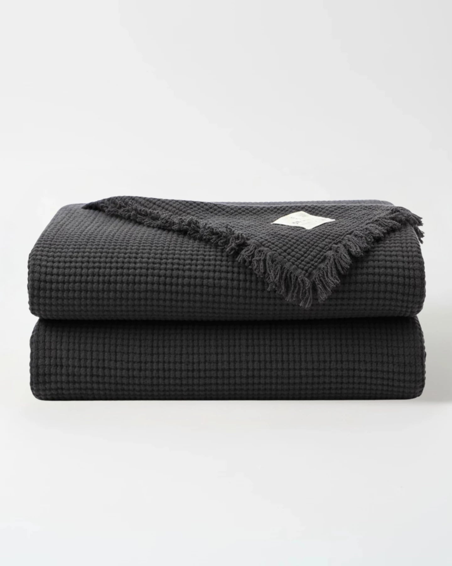Dull Grey Premium Waffle Textured Fringe Throw Blanket – Soft Cotton Gauze Boho Blanket for Sofa & Bed