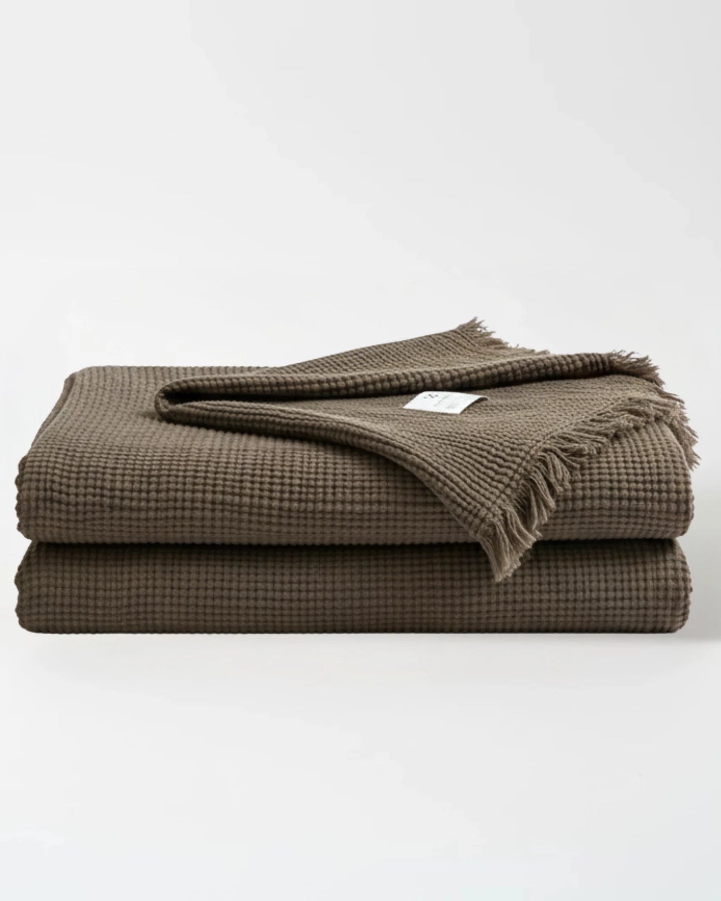 Dark Green Premium Waffle Textured Fringe Throw Blanket – Soft Cotton Gauze Boho Blanket for Sofa & Bed