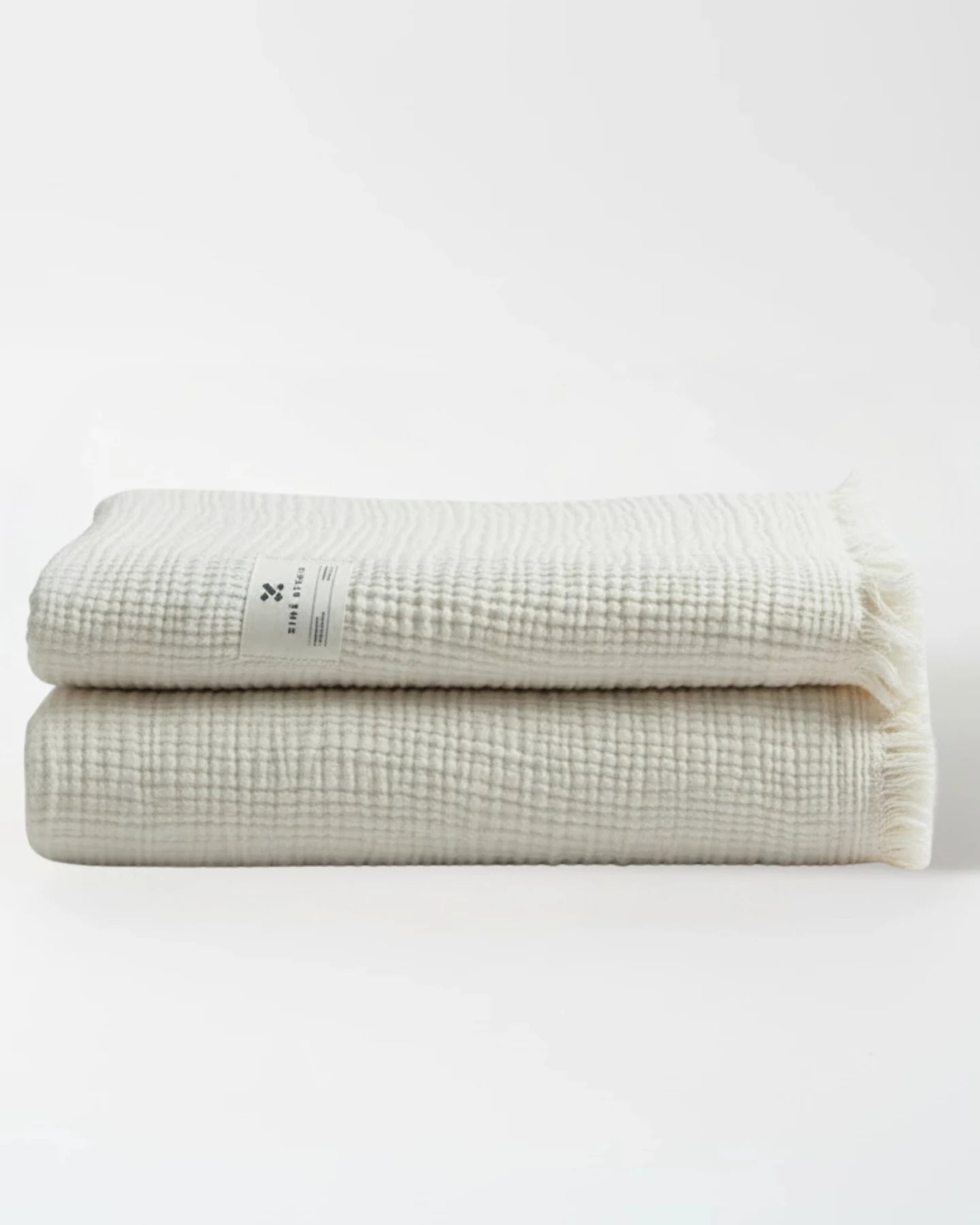 White Premium Waffle Textured Fringe Throw Blanket – Soft Cotton Gauze Boho Blanket for Sofa & Bed