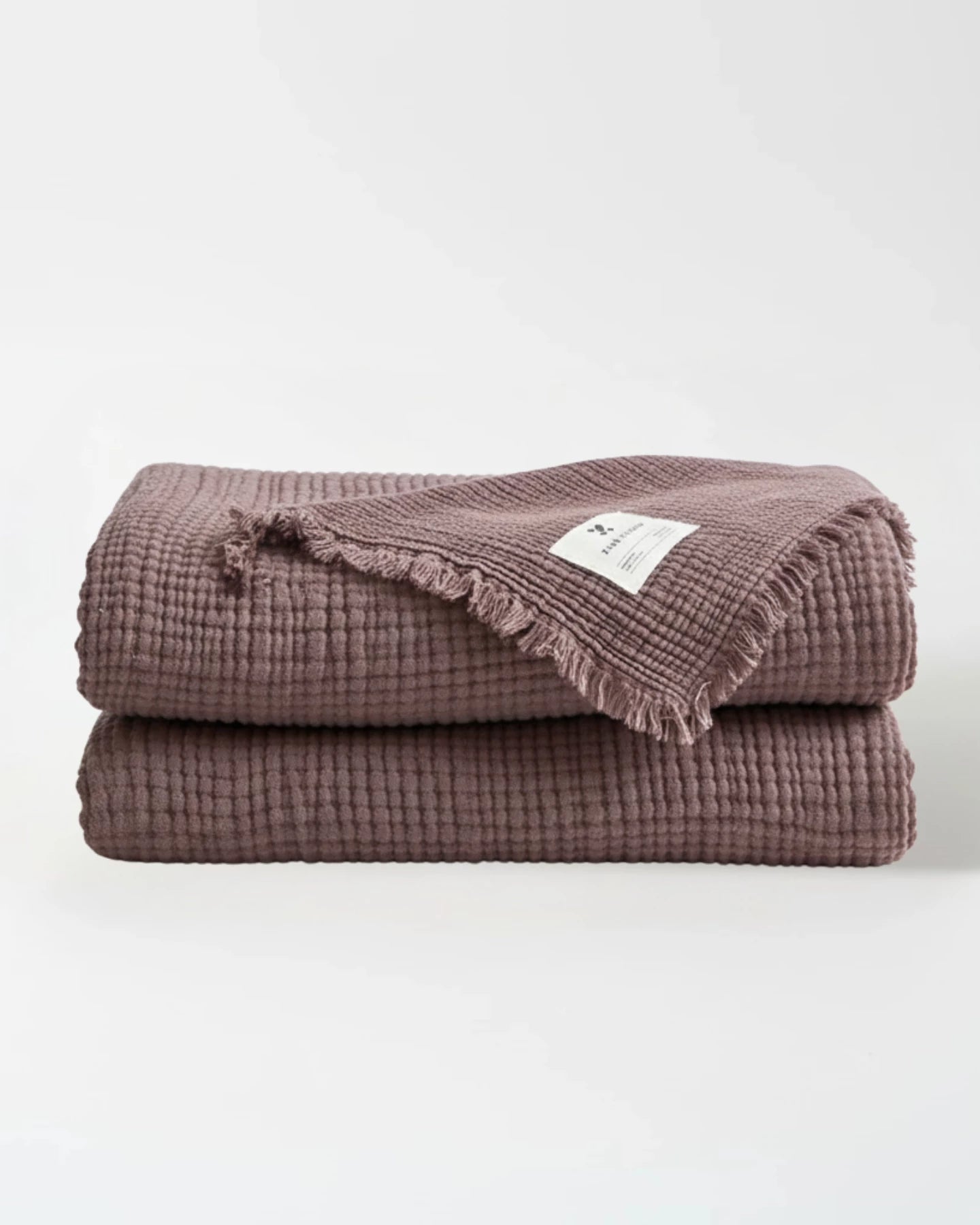 Deep Purple Premium Waffle Textured Fringe Throw Blanket – Soft Cotton Gauze Boho Blanket for Sofa & Bed